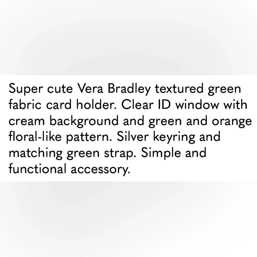 Vera Bradley Zip ID Wallet Fluorite Green w/ Key Ring Top Zipper Fabric Tab NWT